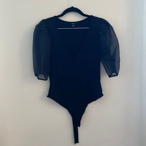 Black bodysuit with puff sleeves